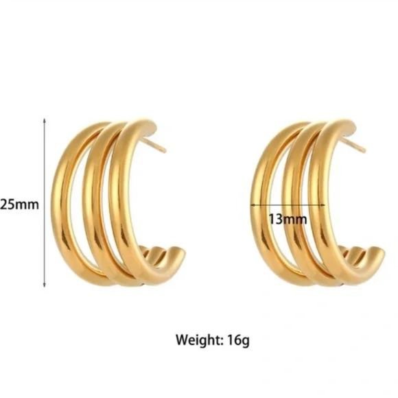 NEW 3 LAYERS 18K GOLD HOOP EARRINGS - Picture 6 of 6